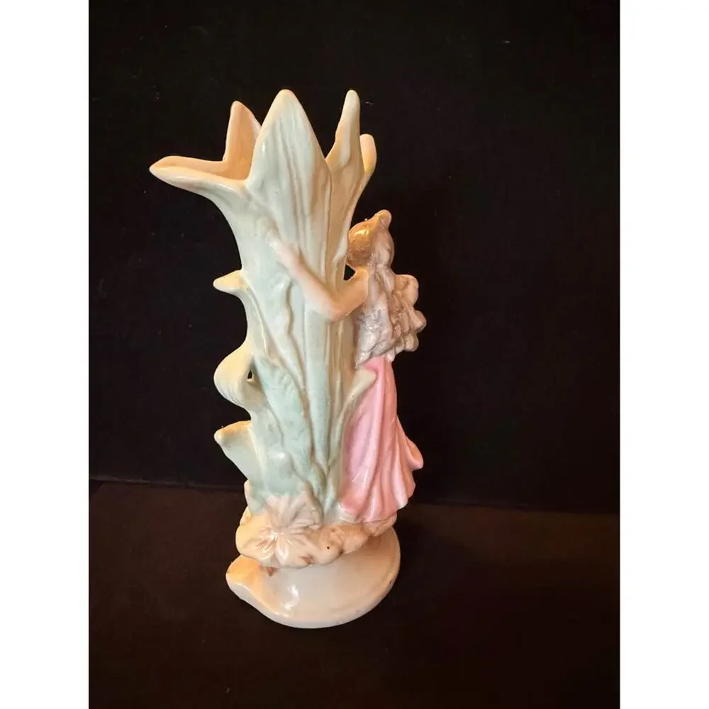 Vintage Fairy Porcelain Bud Vase – Pastel Figurine with Applied Flowers – 1960s